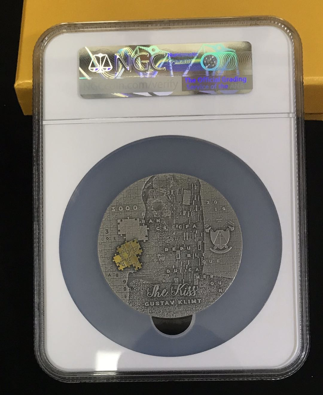 【随心拍&Getcoins】现代钱币拍卖第六十三期 喀麦隆2020年拼图克里姆特—吻3盎司高浮雕彩银币NGC70