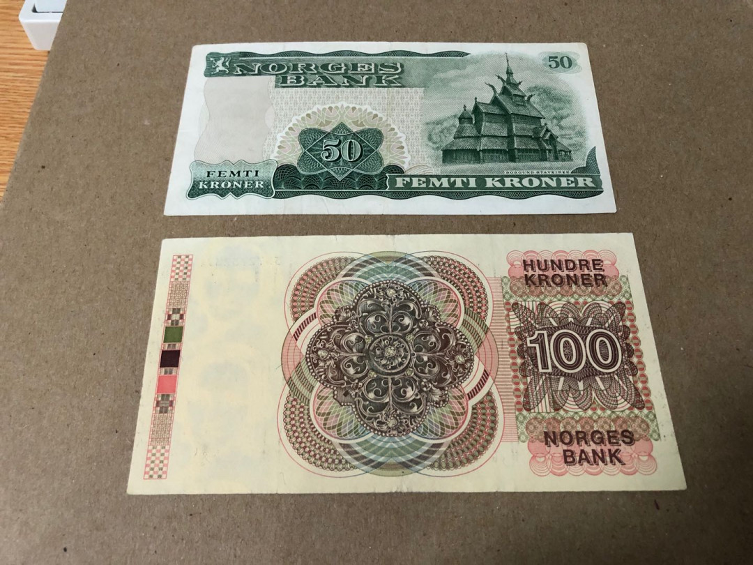 【收藏联盟】第159期拍卖——缤纷夏日（共60拍） 【一组2张】挪威 1972年50克朗&1993年100克朗 XF/AU 品相如图 早期版本
