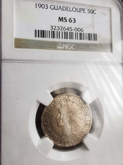 凡希社世界钱币微拍第一百三十期 - 荐！1903法属瓜德罗普50分NGC-MS63流通版少！