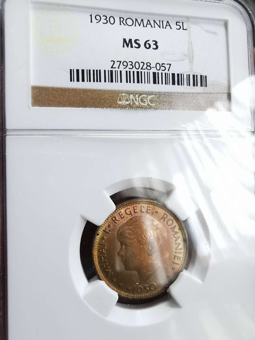凡希社世界钱币微拍第一百三十期 1930罗马尼亚5L铜NGC-MS63