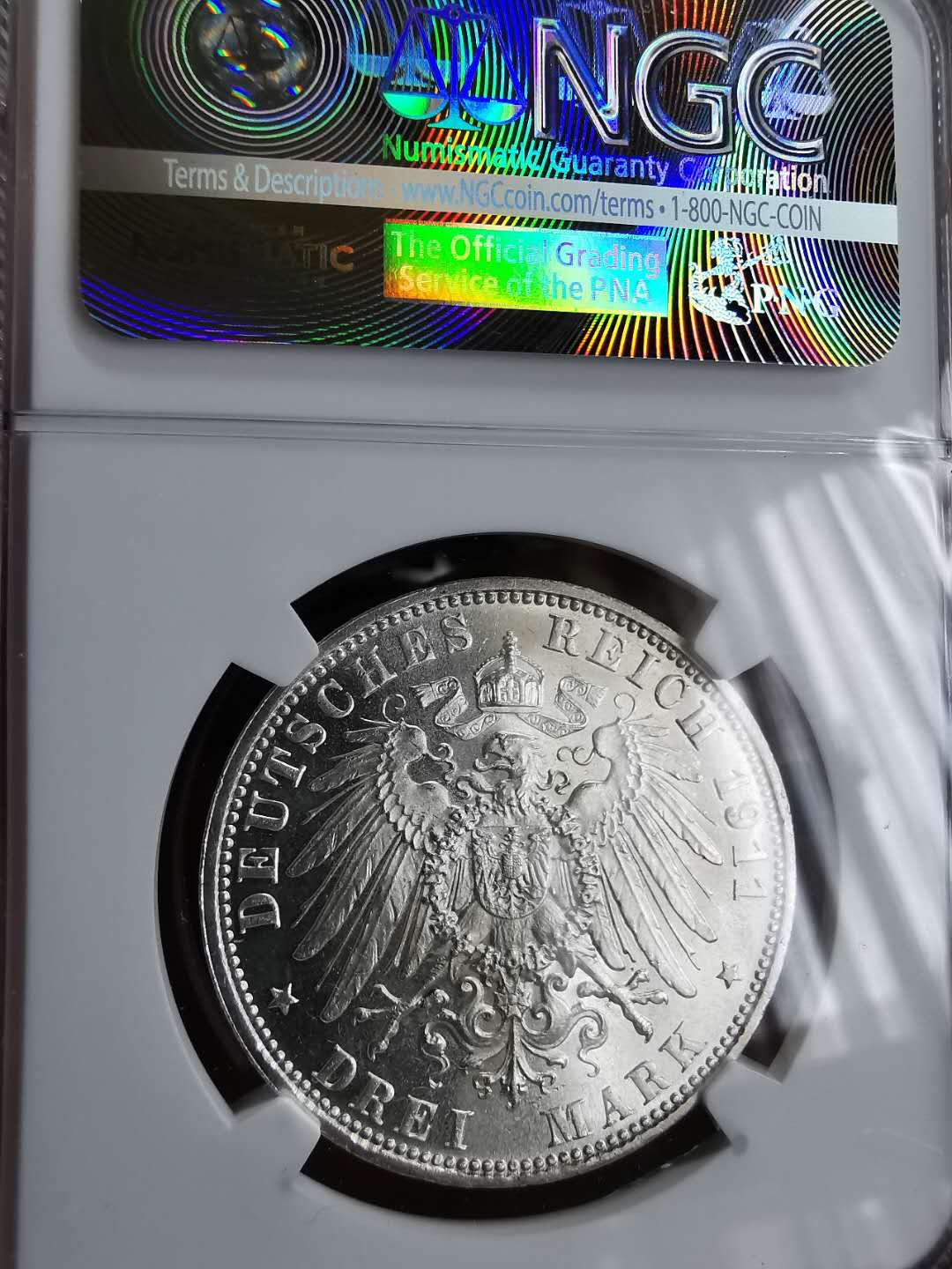 凡希社世界钱币微拍第一百三十期 1911巴伐利亚3马克NGC-MS63