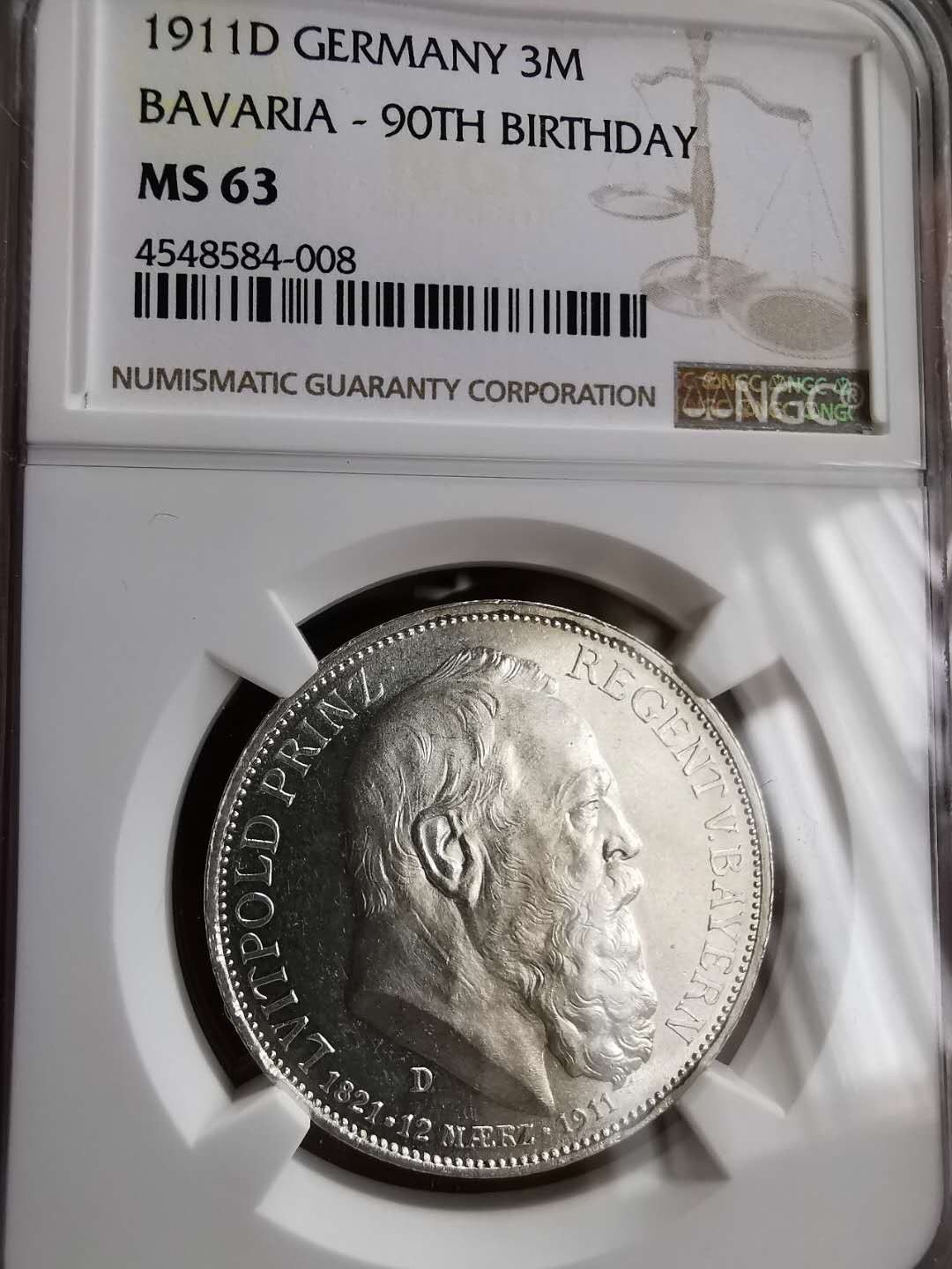 凡希社世界钱币微拍第一百三十期 1911巴伐利亚3马克NGC-MS63
