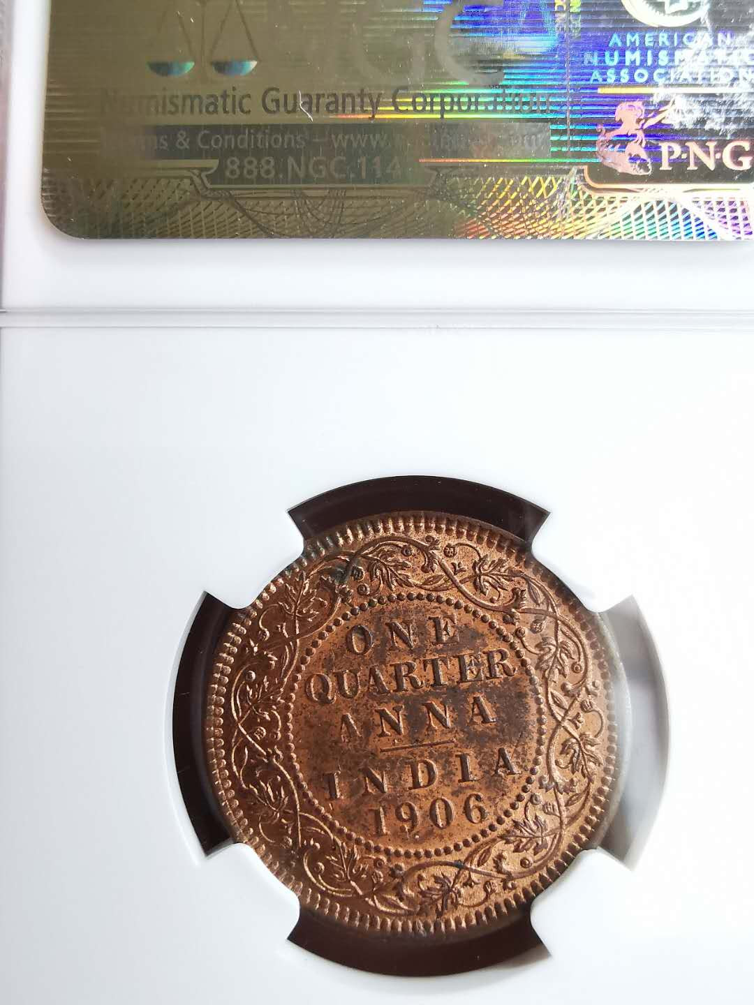 凡希社世界钱币微拍第一百三十期 1906C英属印度爱七1/4安那NGC-MS63