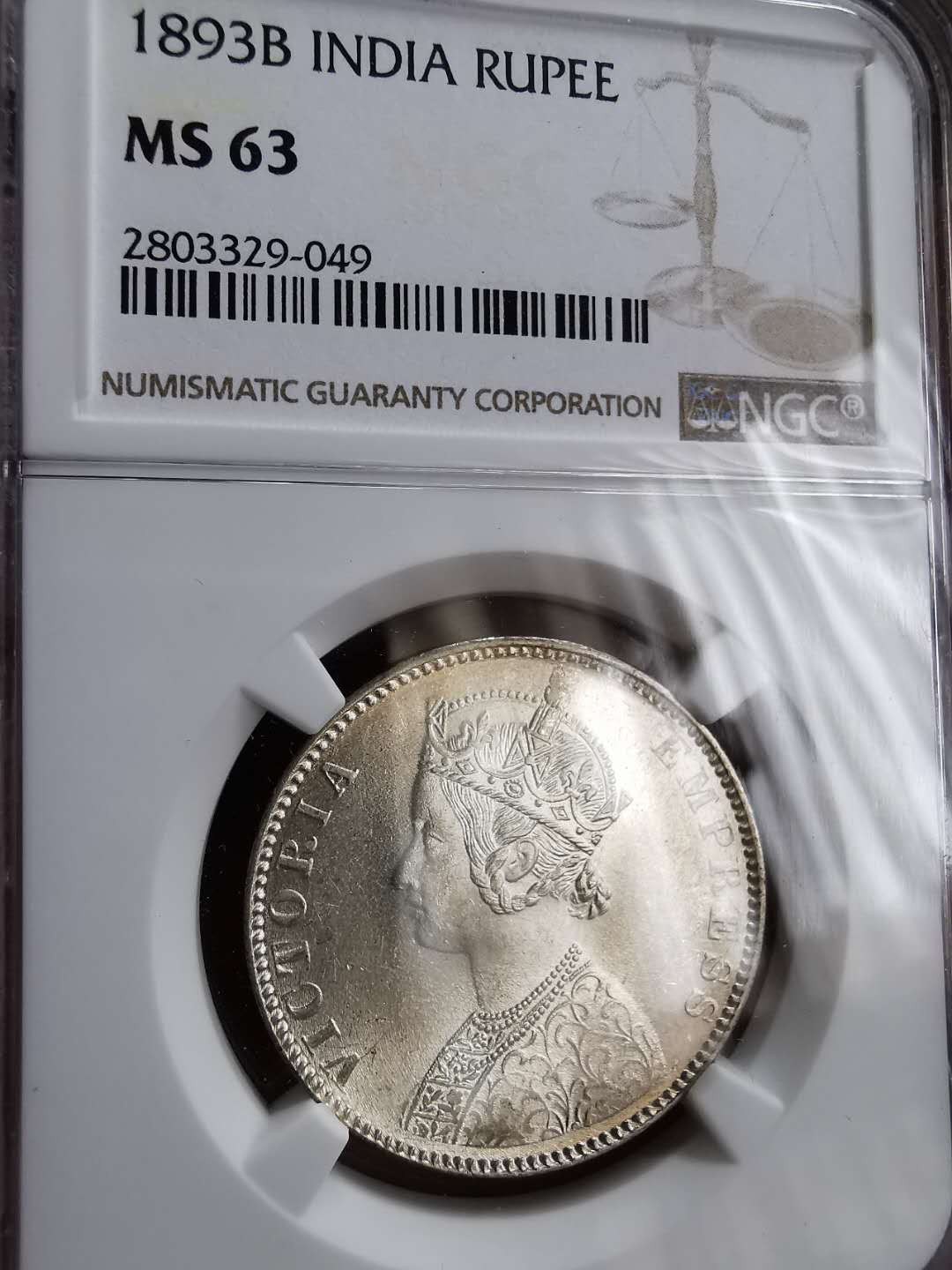 凡希社世界钱币微拍第一百三十期 1893B英属印度小维卢比NGC-MS63