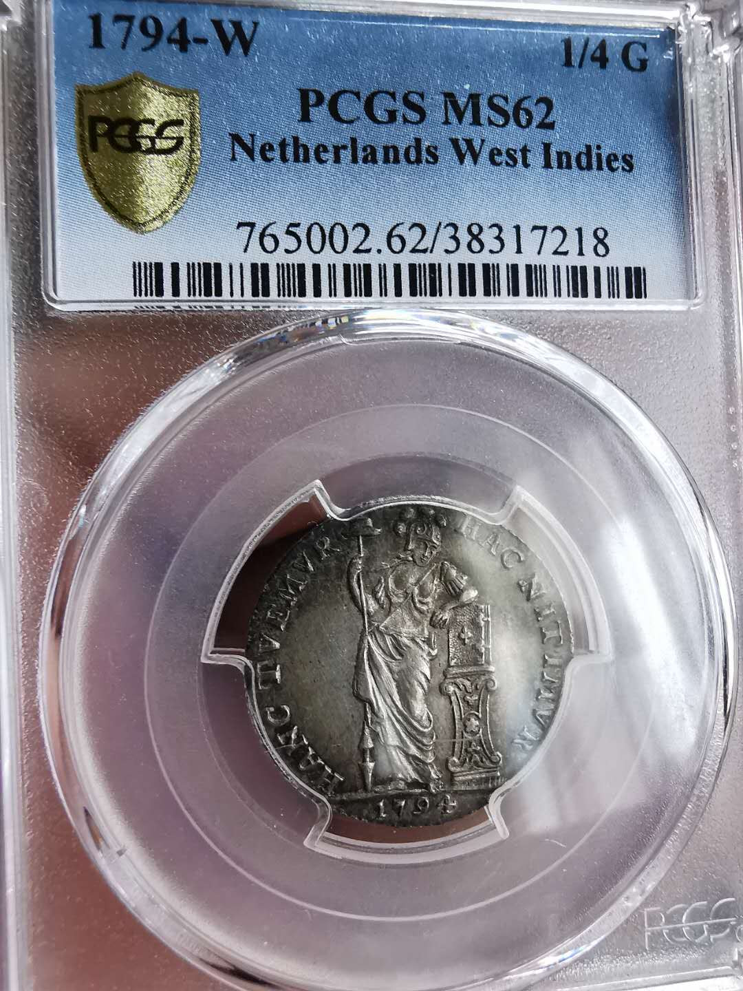 凡希社世界钱币微拍第一百三十期 荐！1794荷属西印度1/4盾PCGS-MS62深色包浆完美！