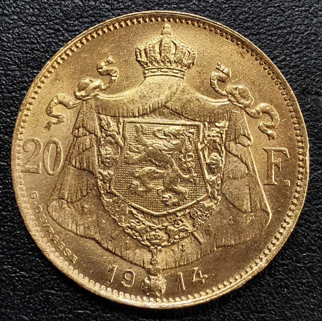 凡希社世界钱币微拍第一百三十期 1914比利时20法郎金币BU