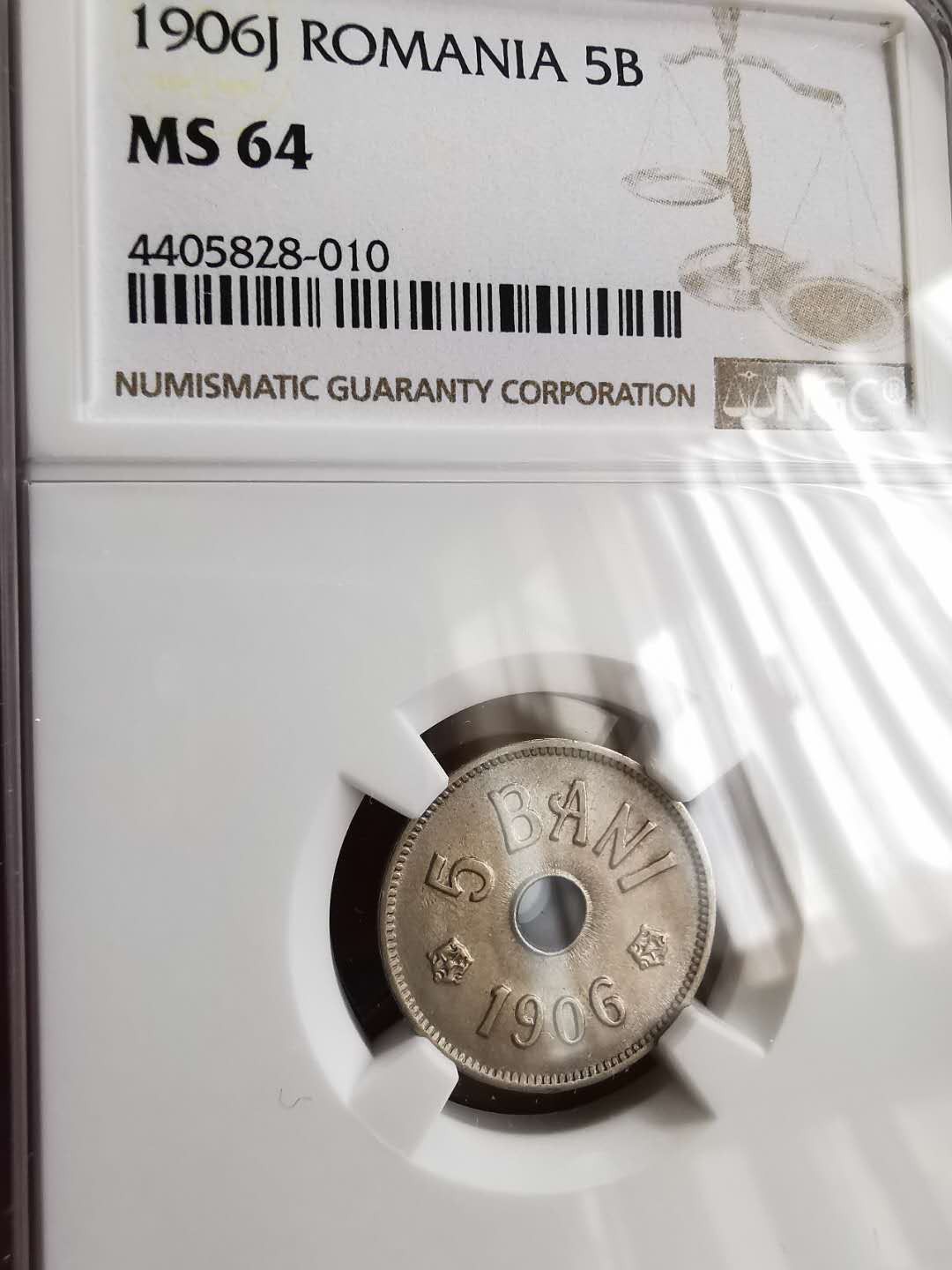 凡希社世界钱币微拍第一百三十期 1906J罗马尼亚5BANI镍NGC-MS64