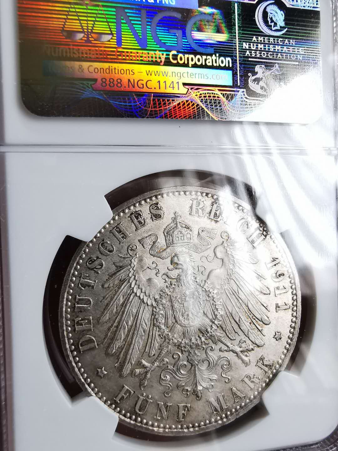 凡希社世界钱币微拍第一百三十期 1911巴伐利亚5马克NGC-UNCD