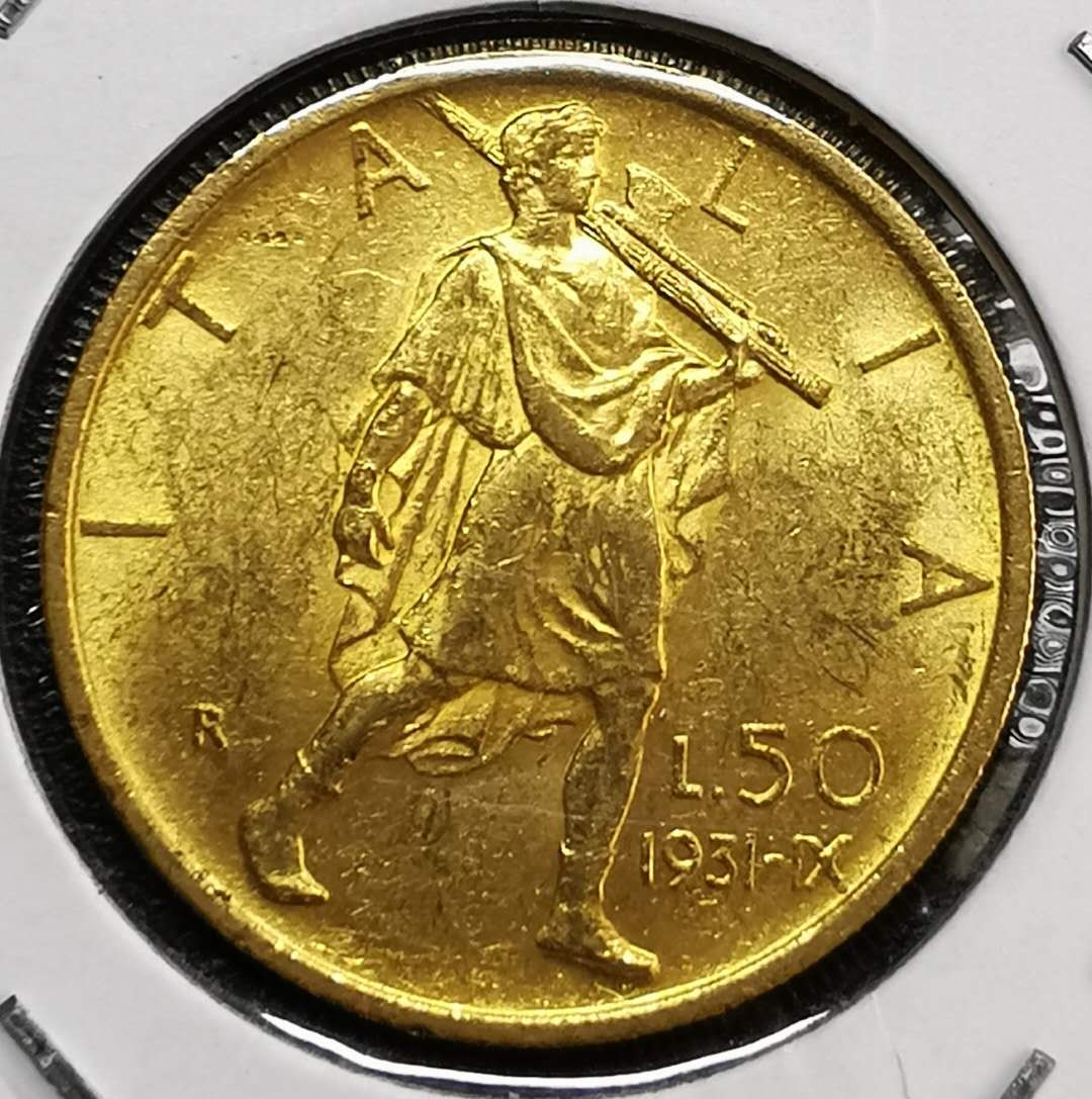 凡希社世界钱币微拍第一百三十期 荐！1931R意大利50里拉金币持法西斯的青年UNC