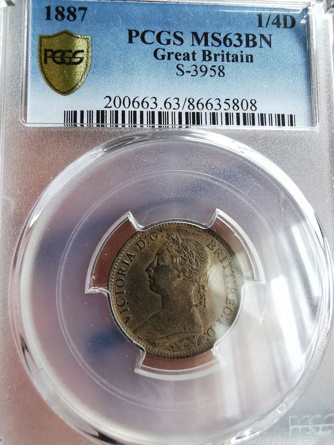 凡希社世界钱币微拍第一百三十期 1887英国小维1/4便士PCGS-MS63