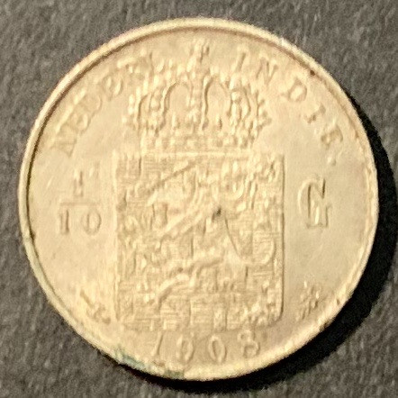 紫瑗钱币——微拍第98期 荷属东印度 1908年 1/10盾 1.25克 0.72银