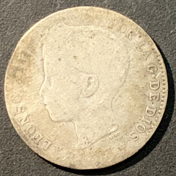 紫瑗钱币——微拍第98期 西班牙 1900年 阿方索十三世 小孩头 1比塞塔 5克 0.835银