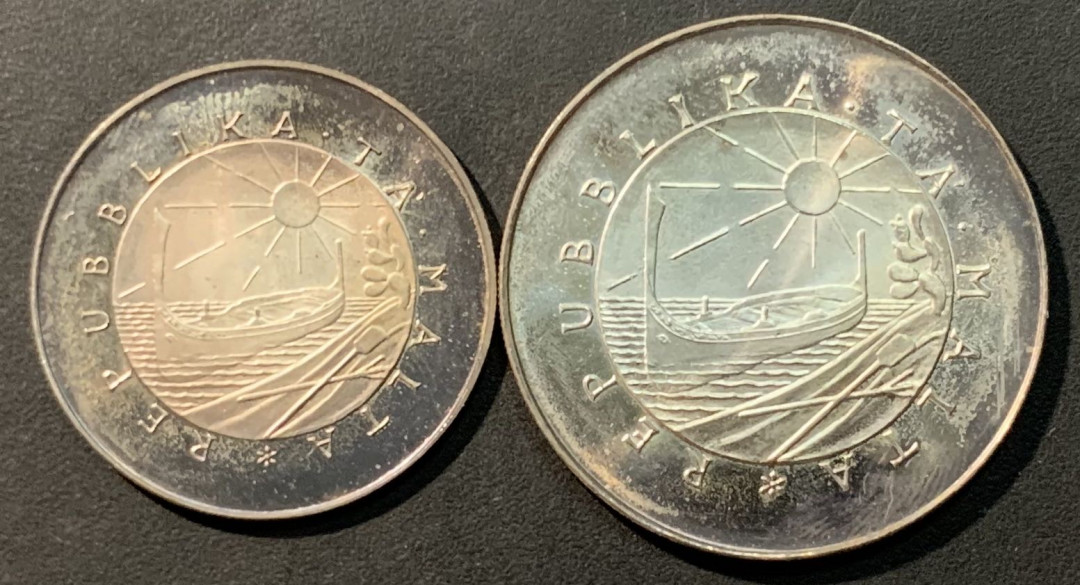 紫瑗钱币——微拍第98期 马耳他 1976年 2 4磅 2枚一组 共30克 0.987银 