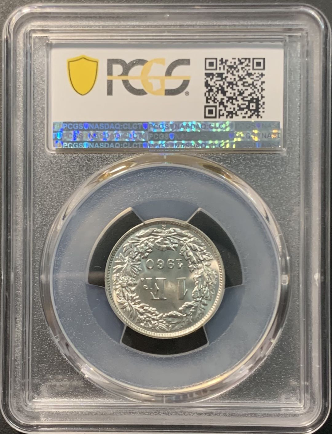 紫瑗钱币——微拍第98期 瑞士 1960年B 赫尔维蒂女神 1法郎 5克 0.835银 PCGS MS65