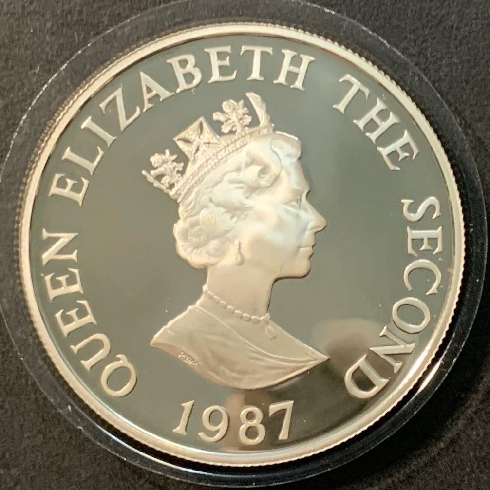 紫瑗钱币——微拍第98期 泽西岛 1987年 WWF野生动物基金会25周年 白鸽 2磅 28.28克 0.925银 精制