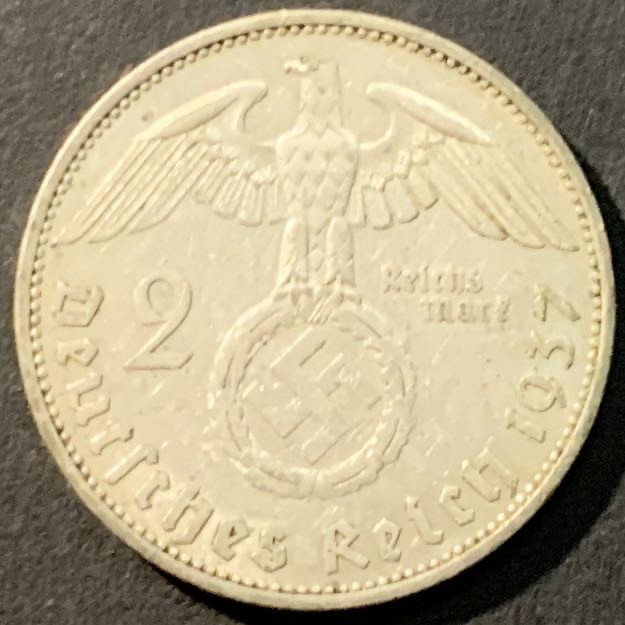 紫瑗钱币——微拍第98期 德国 1937年 A版 兴登堡 2马克 8克 0.625银