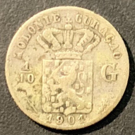 紫瑗钱币——微拍第98期 荷属库拉索 1901年 威廉娜女王 1/10盾 1.4克 0.64银