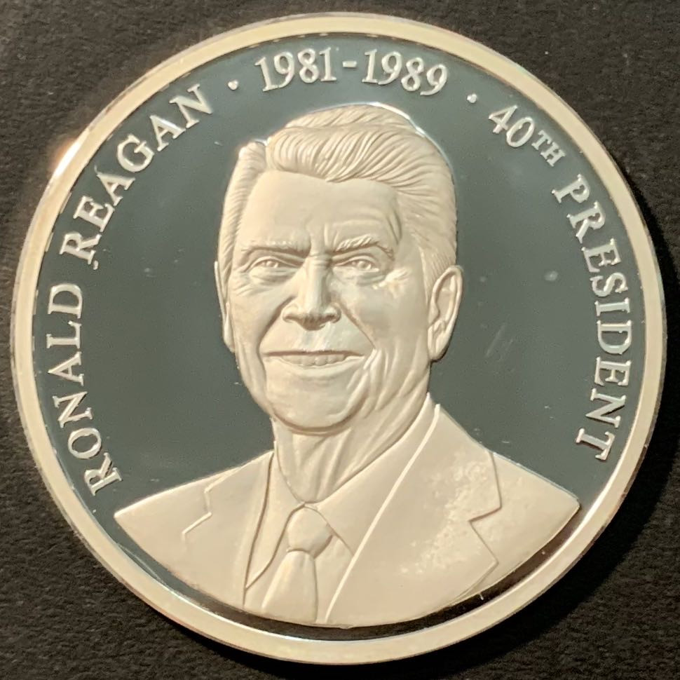 紫瑗钱币——微拍第98期 美国 1998年 第40任总统 罗纳德·里根 银章 20克 0.999银 精制 带证书