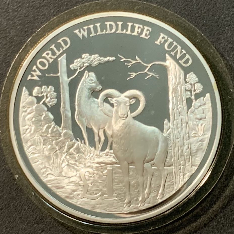 紫瑗钱币——微拍第98期 塞浦路斯 1986年 WWF世界濒危野生动物 高山羊 1磅 28.28克 0.925银 精制