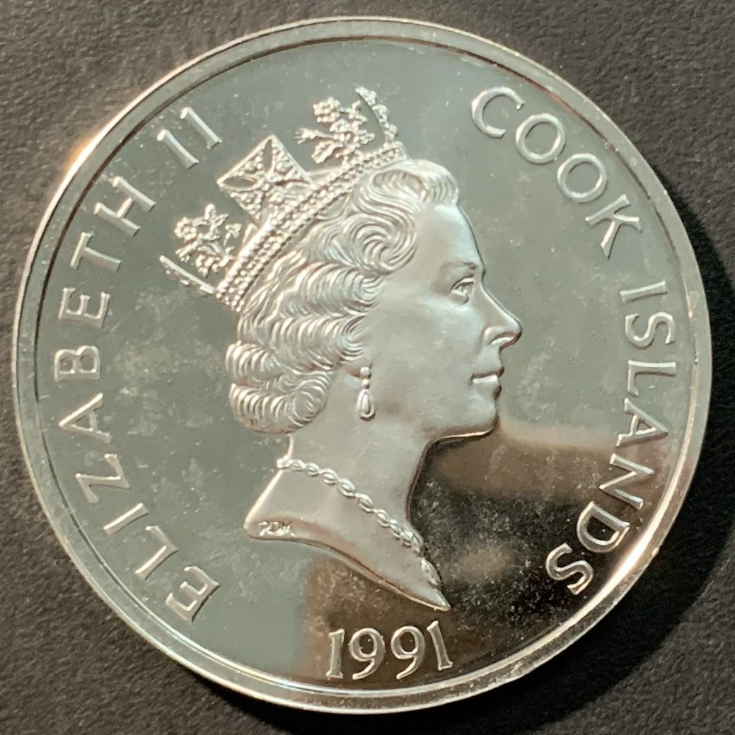 紫瑗钱币——微拍第98期 库克群岛 1991年 美洲发现500周年系列 彼得·米努伊特购买曼哈顿岛 50元 31.1克 0.925银 精制