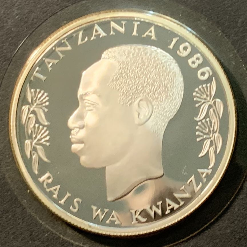 紫瑗钱币——微拍第98期 坦桑尼亚 1986年 WWF世界濒危野生动物 非洲象 100先令 19.44克 0.925银 精制