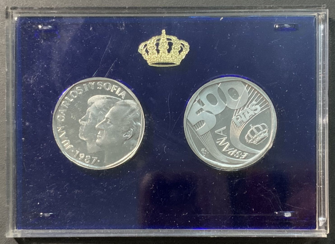 紫瑗钱币——微拍第98期 西班牙 1987年 500比塞塔 样币 2枚一套 原厂盒