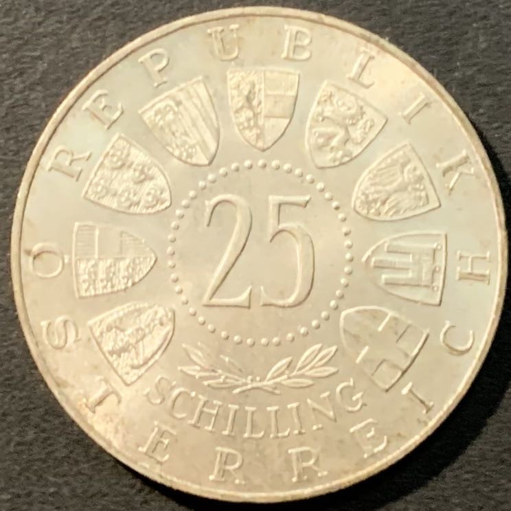 紫瑗钱币——微拍第98期 奥地利 1962年 作曲家 安东布鲁克纳 25先令 13克 0.8银