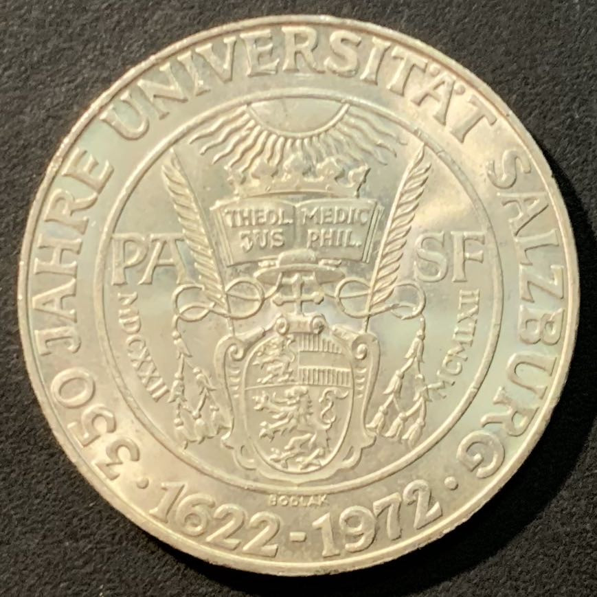 紫瑗钱币——微拍第98期 奥地利 1972年 萨尔兹堡大学350周年 50先令 20克 0.9银 UNC