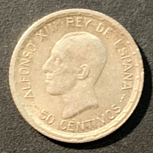 紫瑗钱币——微拍第98期 西班牙 1926年 阿方索十三世 中年头 50分 2.5克 0.835银
