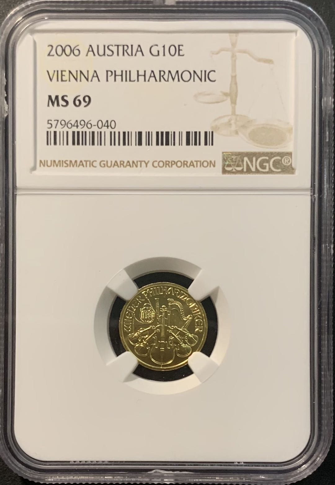紫瑗钱币——微拍第98期 奥地利 2006年 音乐节 10欧元 1/10盎司 3.11克 0.999金 NGC MS69