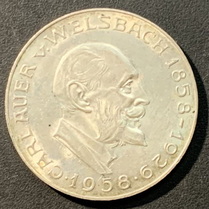 紫瑗钱币——微拍第98期 奥地利 1958年 化学家奥尔诞辰100周年 25先令 13克 0.8银