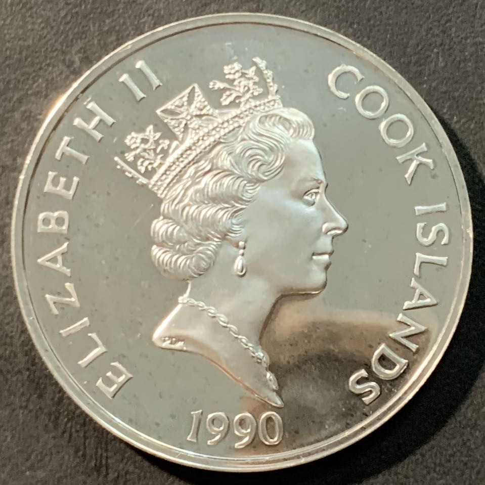 紫瑗钱币——微拍第98期 库克群岛 1990年 美洲发现500周年系列  科尔特斯和蒙特祖玛 50元 31.1克 0.925银 精制