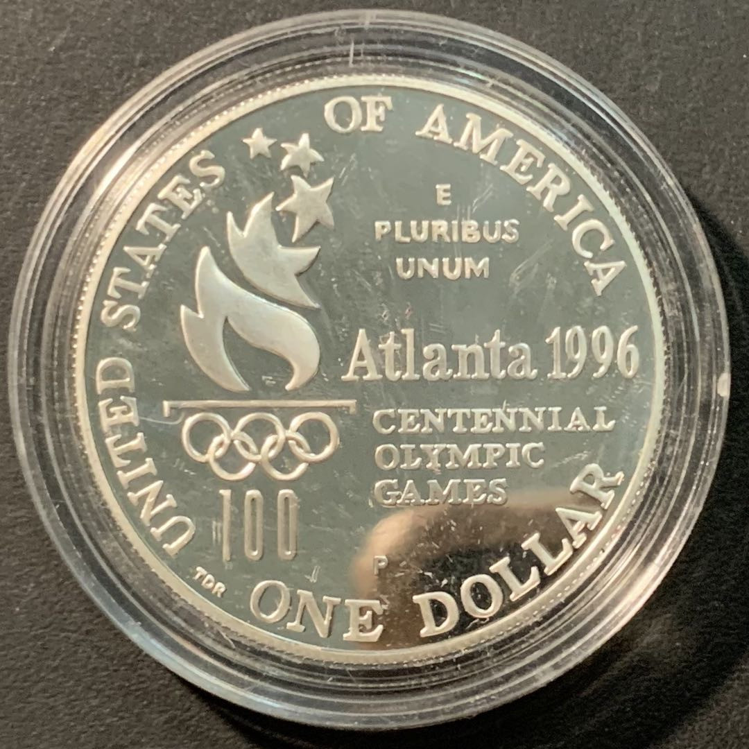 紫瑗钱币——微拍第98期 美国 1996年 亚特兰大奥运会 网球  1元  26.73克 0.9银 精制 原盒