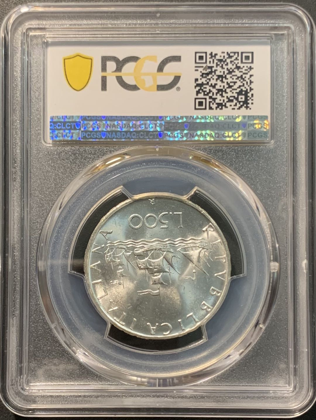 紫瑗钱币——微拍第98期 意大利 1966年 少女与帆船 500里拉 11克 0.835银 PCGS MS64