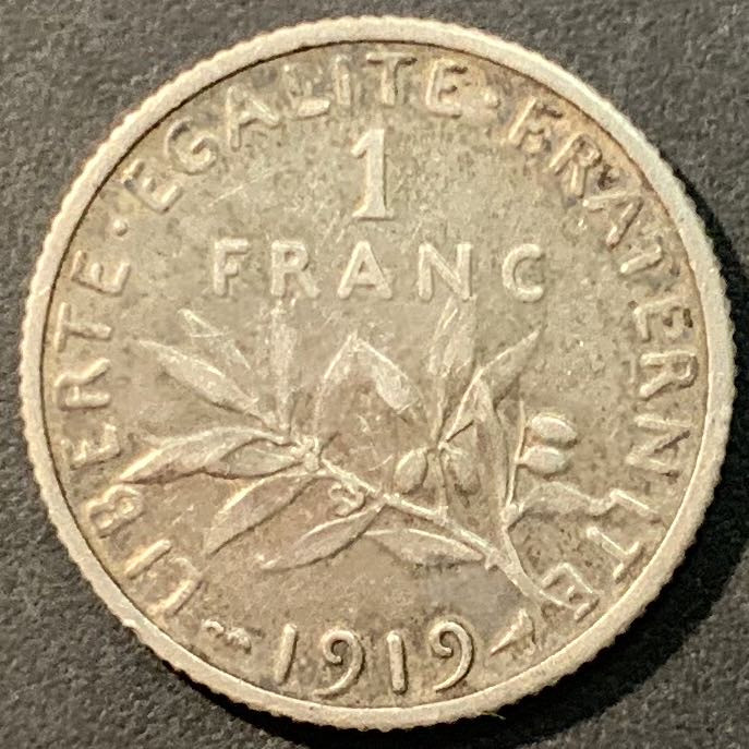 紫瑗钱币——微拍第98期 法国 1919年 播种女神 1法郎 5克 0.835银 