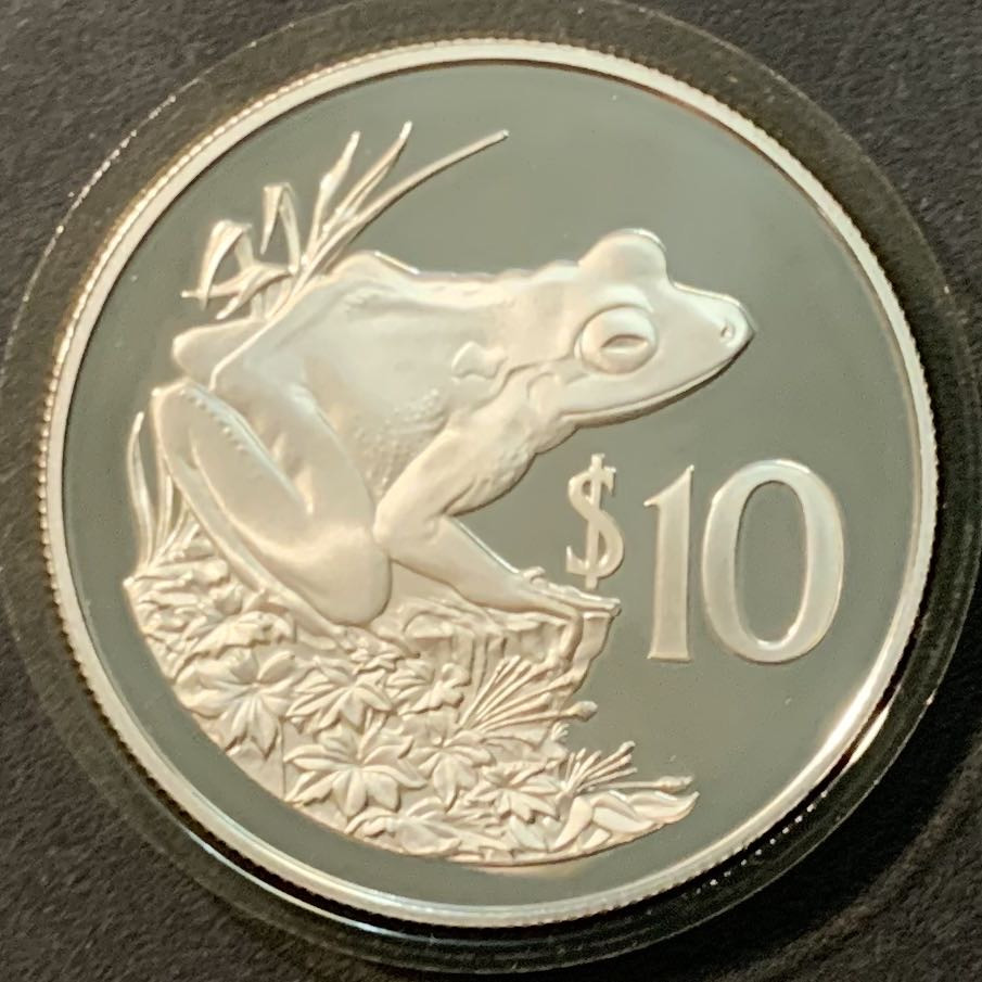 紫瑗钱币——微拍第98期 斐济 1986年 WWF世界濒危野生动物 绿娃 10元 27克 0.925银 精制 