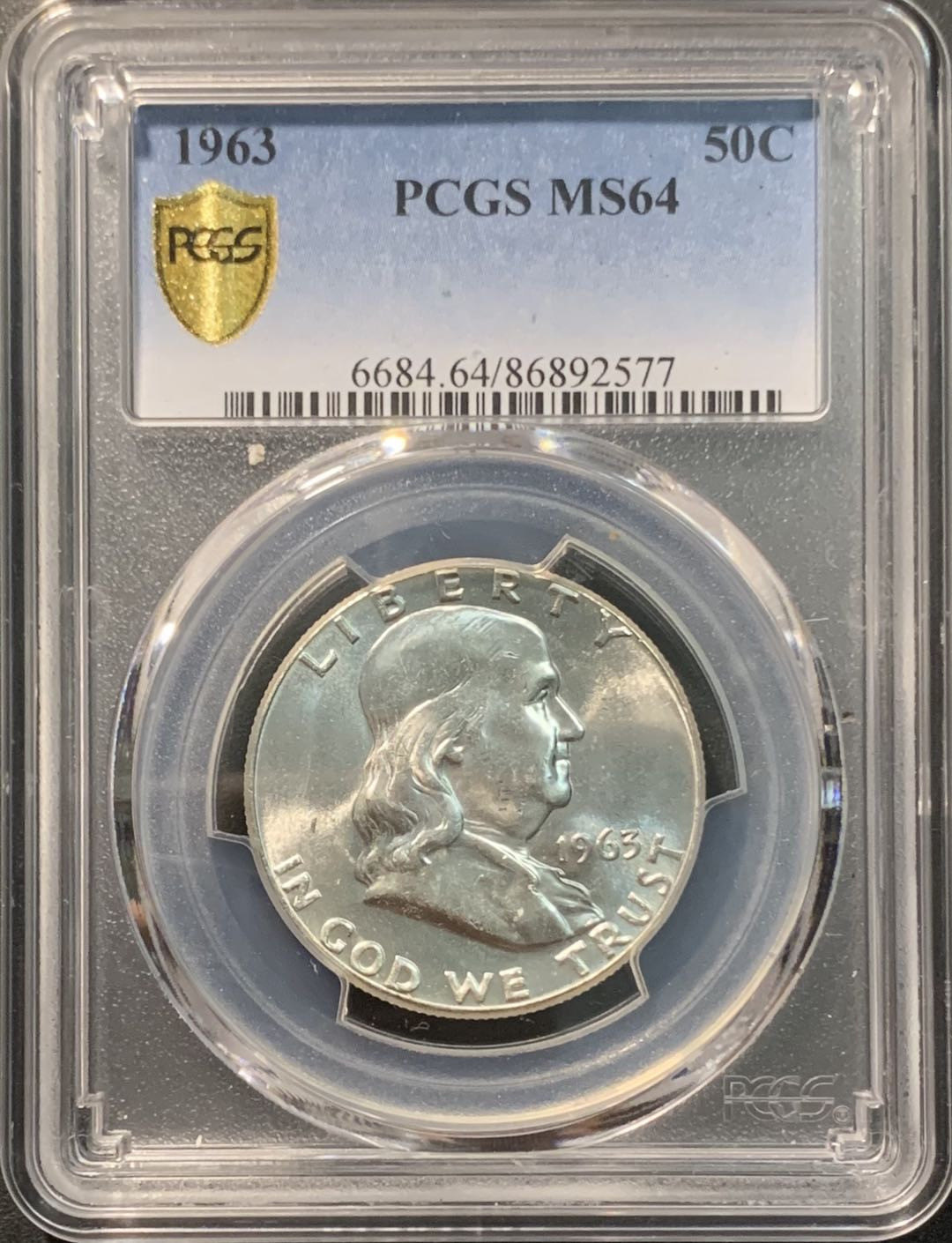 紫瑗钱币——微拍第98期 美国 1963年 富兰克林 半美元 50美分 12.5克 0.9银 PCGS MS64