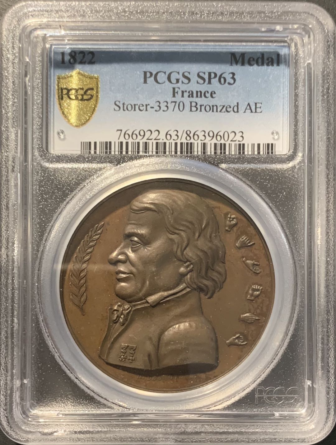 紫瑗钱币——微拍第98期 法国 1822年 人物 大铜章 PCGS SP63