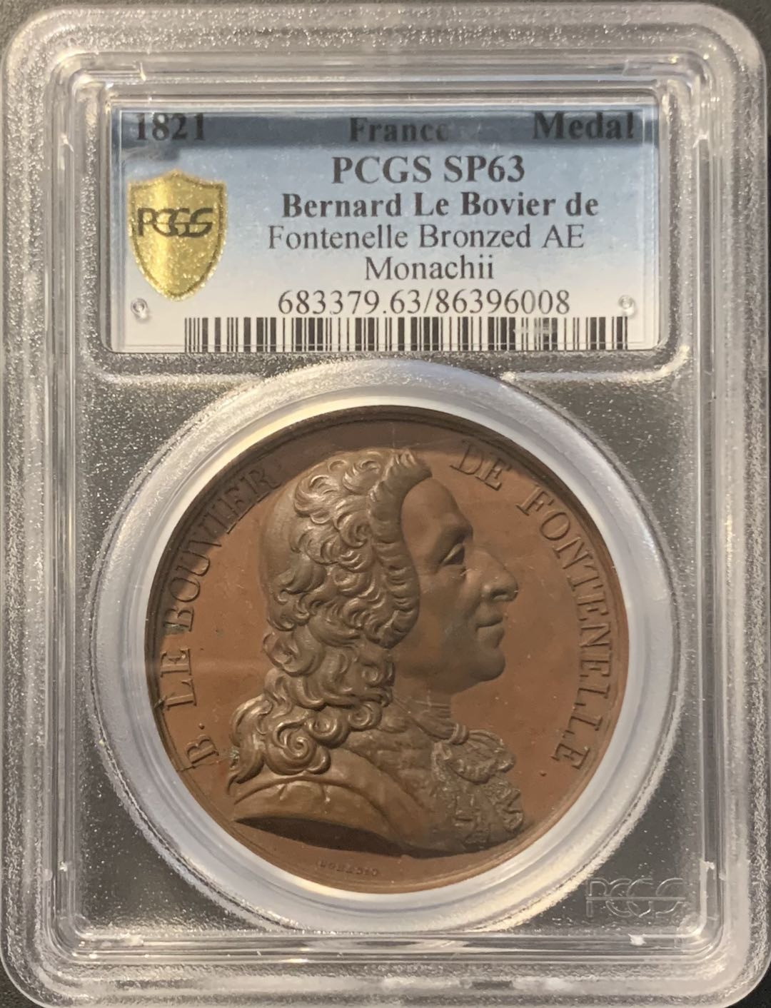 紫瑗钱币——微拍第98期 法国 1821年 伯纳德·勒博维耶·德丰特内尔 大铜章 PCGS SP63