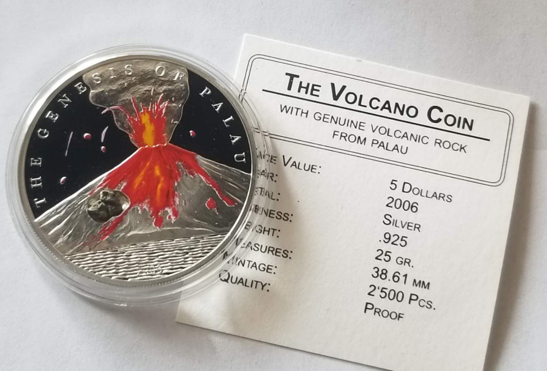 【随心拍&Getcoins】钱币拍卖第六十四期～ 帕劳2006年火山岩镶嵌彩色银币
