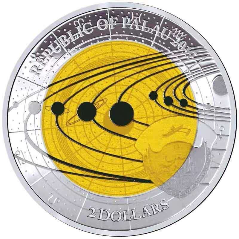 【随心拍&Getcoins】钱币拍卖第六十四期～ 帕劳2017年太阳系银铌土星三彩色双金属银铌币