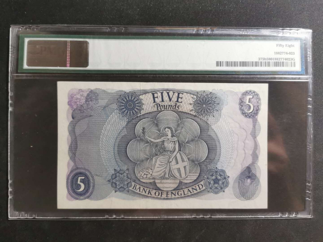 【鲸贝乐淘】千字文·第“孔怀兄弟，同气连枝”号拍卖 【英国🇬🇧 】1966年5英镑💷 ，PMG58 