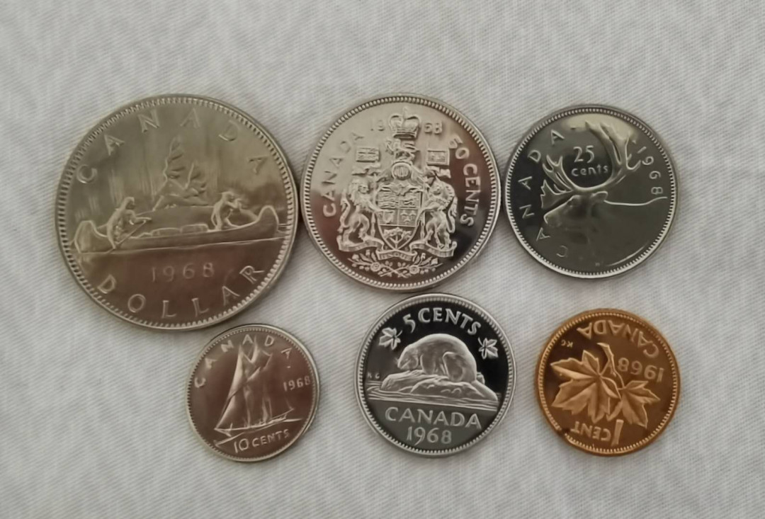 北京马甸外币专卖微拍第十九期，非贵金属纪念币流通币专场，陆续上新，敬请关注 1968年加拿大清版流通币6枚/套，品相如图