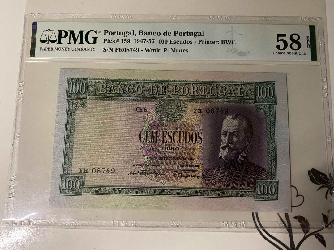 【收藏联盟】第160期拍卖——收官！（共81拍） 葡萄牙 1947-57年 100埃斯库多 PMG58EPQ BWC出品