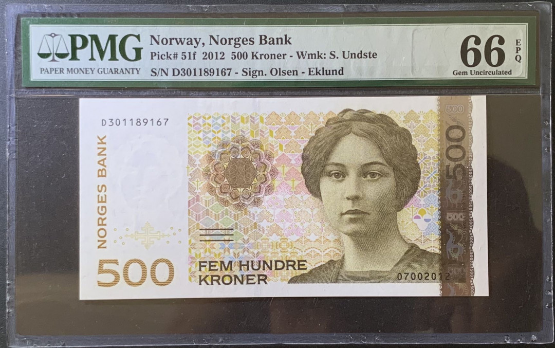 紫瑗钱币——微拍第99期—纸币场 挪威 2012年 500克朗 PMG 66 EPQ （P-51f）