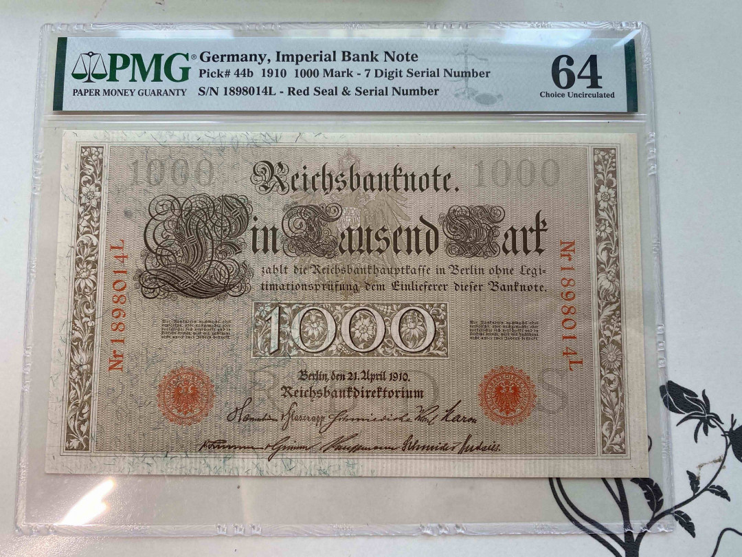 【收藏联盟】第160期拍卖——收官！（共81拍） 德国 1910年 1000马克 PMG 64 1898014L