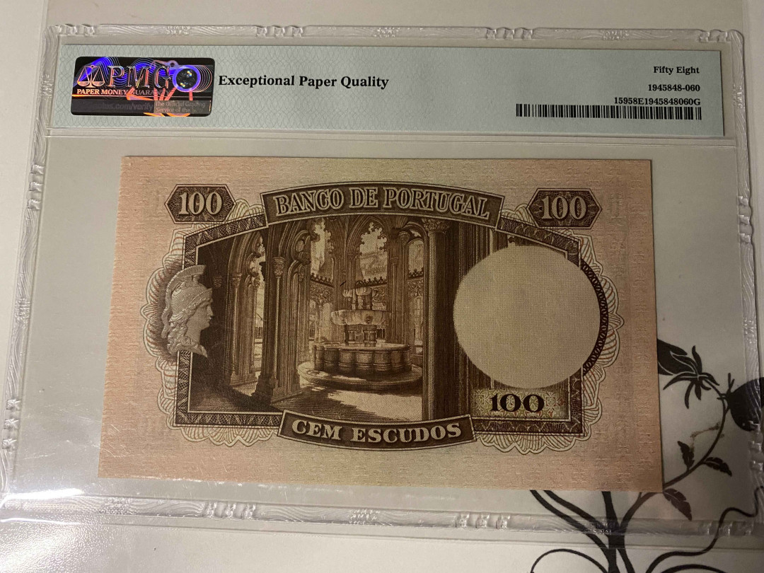 【收藏联盟】第160期拍卖——收官！（共81拍） 葡萄牙 1947-57年 100埃斯库多 PMG58EPQ BWC出品