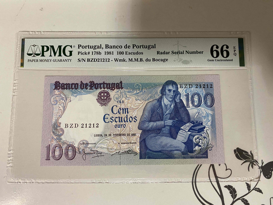 【收藏联盟】第160期拍卖——收官！（共81拍） 【靓号21212】葡萄牙 1981年100埃斯库多 PMG66EPQ