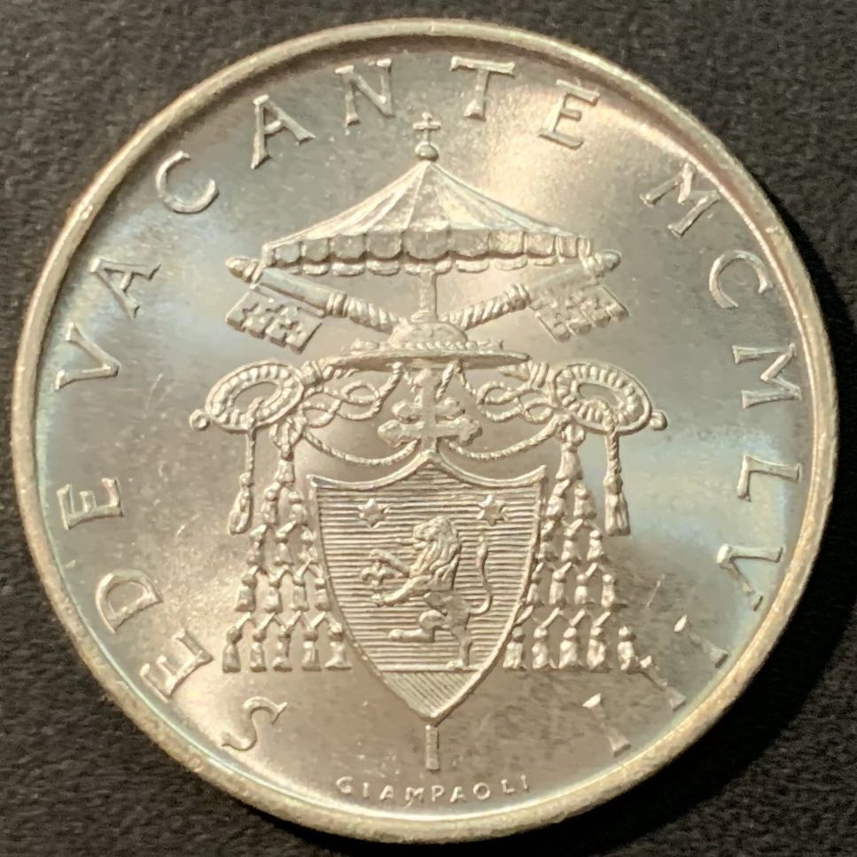 紫瑗钱币——微拍第100期 梵蒂冈 1958年 鸽子与太阳 500里拉 11克 0.835银 曝光 BU