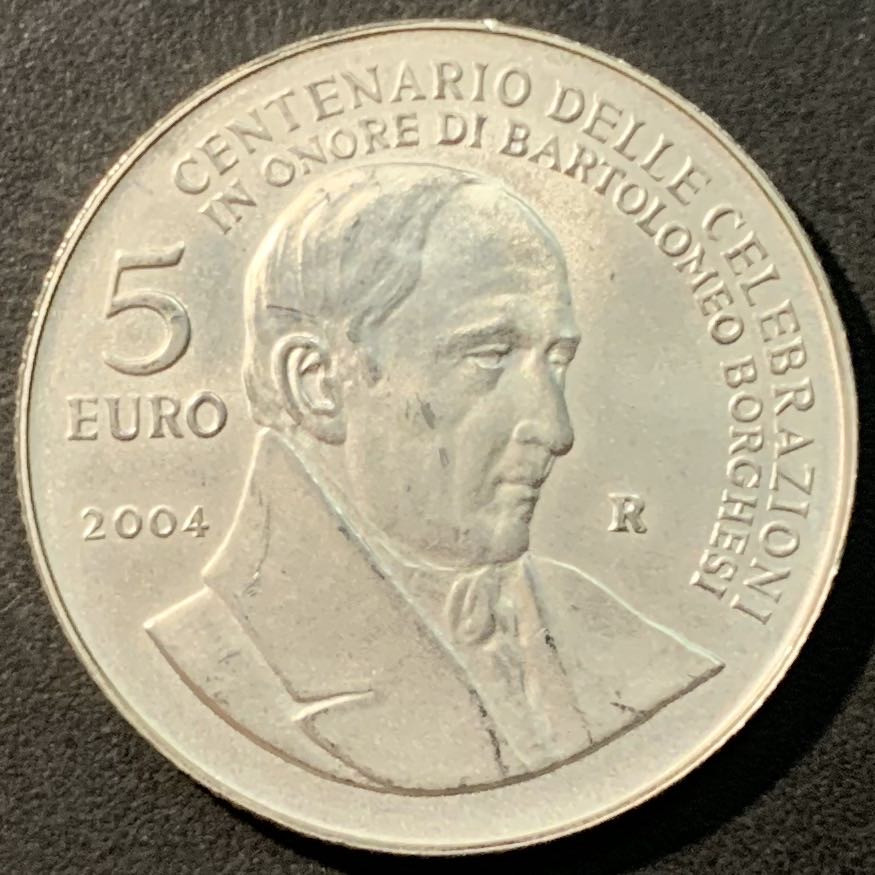紫瑗钱币——微拍第100期 圣马力诺 2004年 巴托洛梅奥·博尔盖西 5欧元 18克 0.925银 UNC
